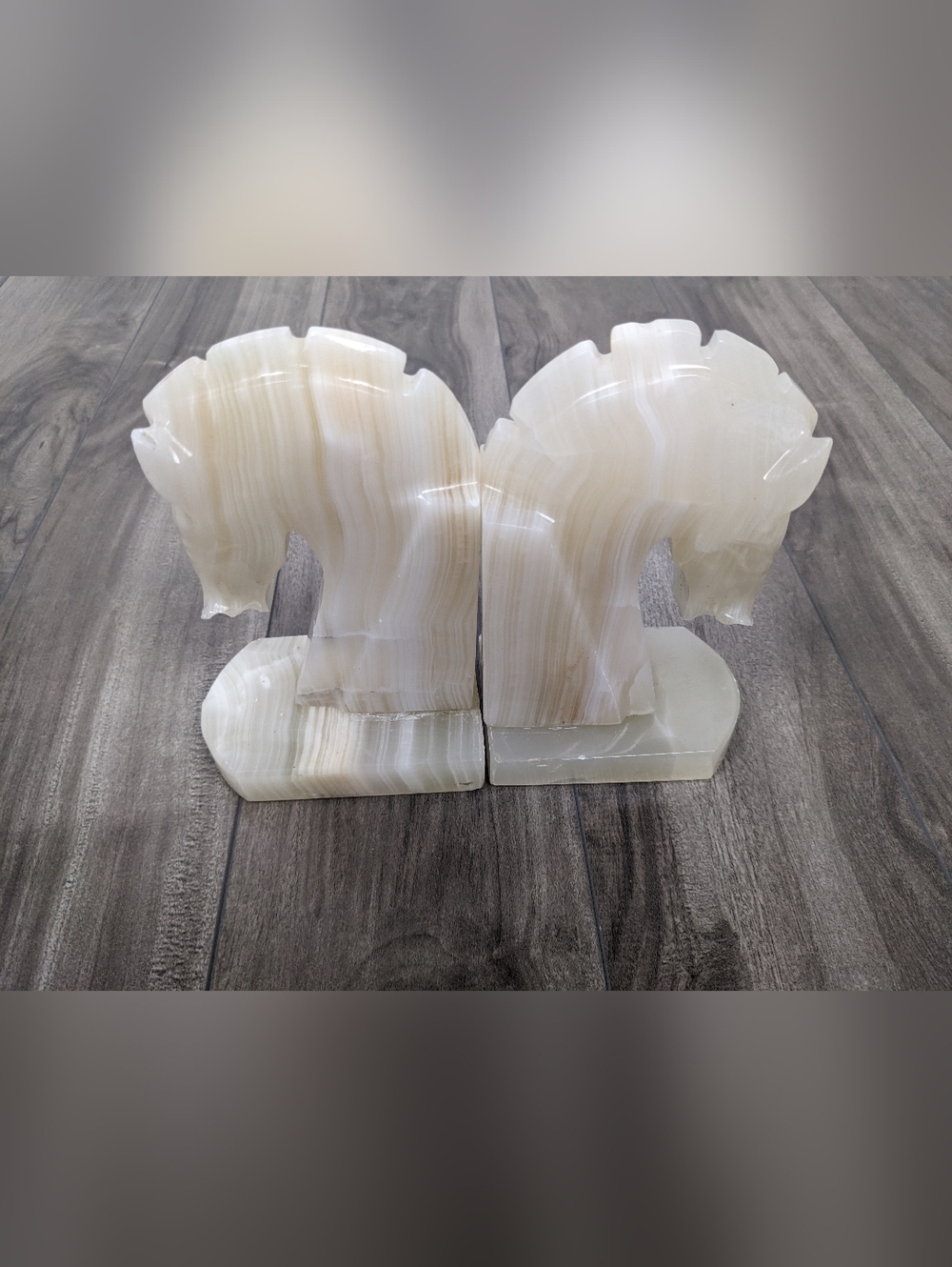 White Onyx Stone Horse Bookends